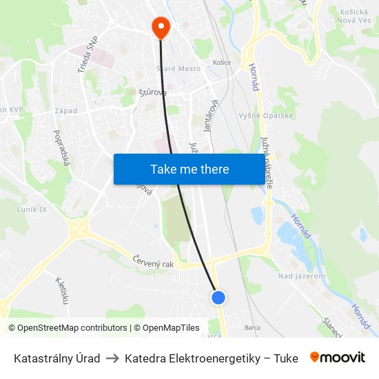 Katastrálny Úrad to Katedra Elektroenergetiky – Tuke map