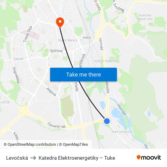 Levočská to Katedra Elektroenergetiky – Tuke map