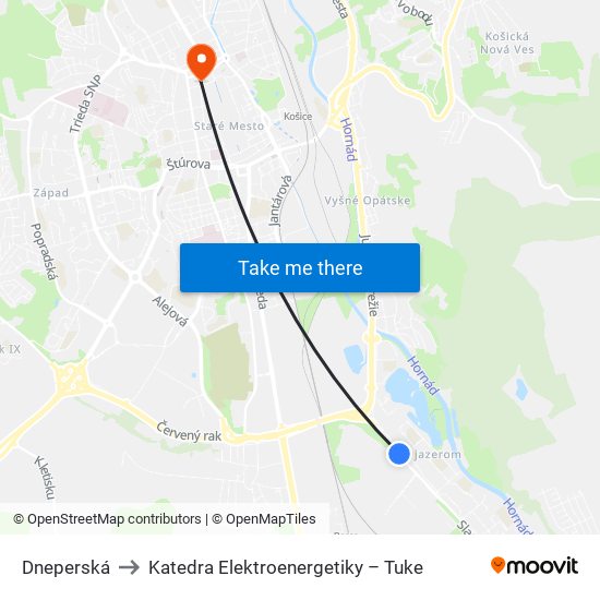 Dneperská to Katedra Elektroenergetiky – Tuke map