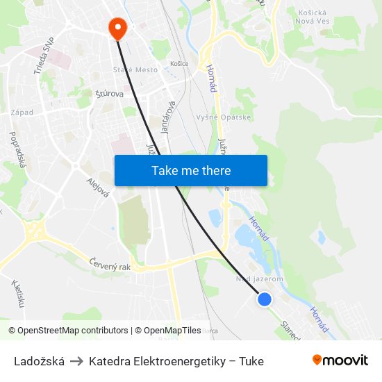 Ladožská to Katedra Elektroenergetiky – Tuke map