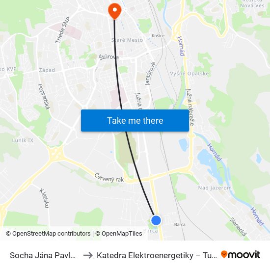 Socha Jána Pavla II to Katedra Elektroenergetiky – Tuke map