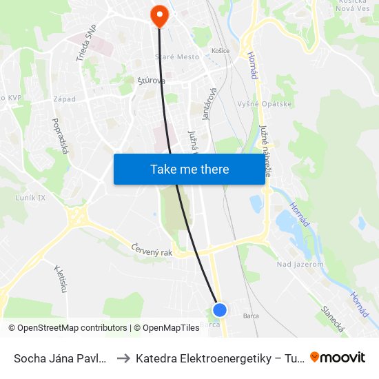 Socha Jána Pavla II to Katedra Elektroenergetiky – Tuke map