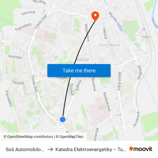 Soš Automobilová to Katedra Elektroenergetiky – Tuke map