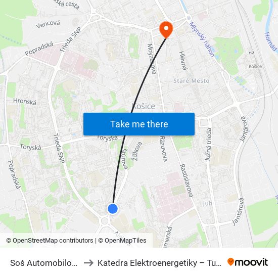 Soš Automobilová to Katedra Elektroenergetiky – Tuke map