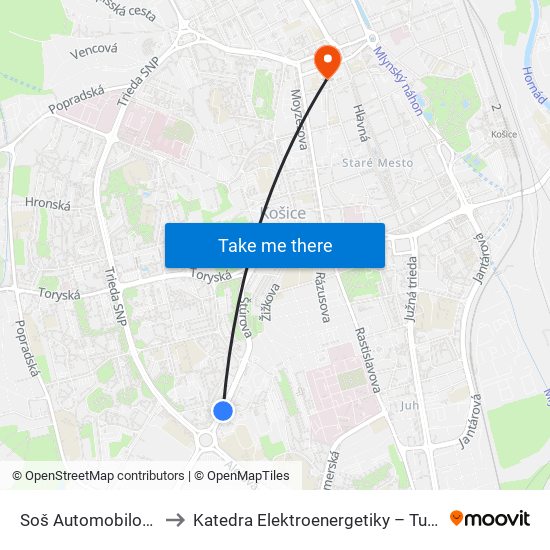 Soš Automobilová to Katedra Elektroenergetiky – Tuke map