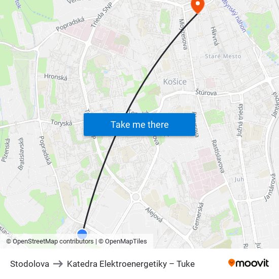 Stodolova to Katedra Elektroenergetiky – Tuke map