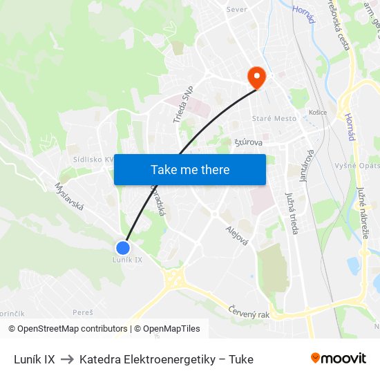 Luník IX to Katedra Elektroenergetiky – Tuke map