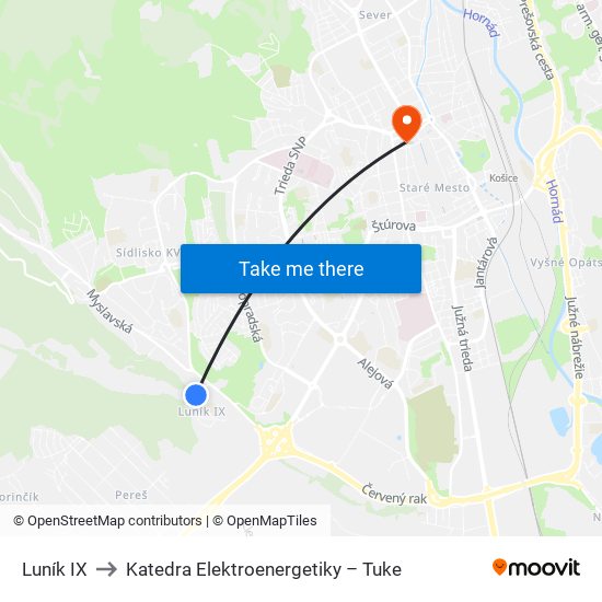 Luník IX to Katedra Elektroenergetiky – Tuke map