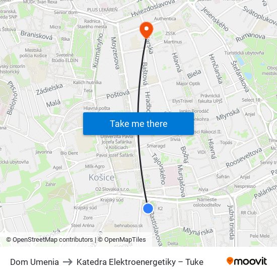 Dom Umenia to Katedra Elektroenergetiky – Tuke map