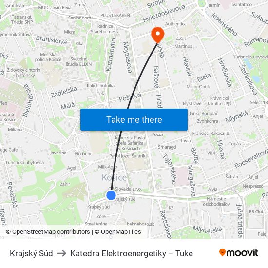 Krajský Súd to Katedra Elektroenergetiky – Tuke map