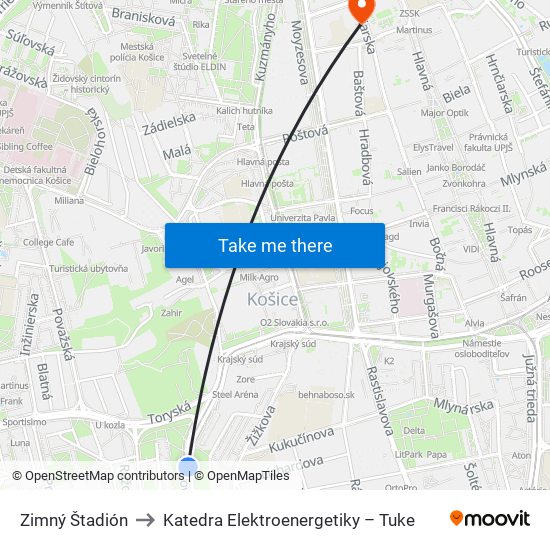 Zimný Štadión to Katedra Elektroenergetiky – Tuke map