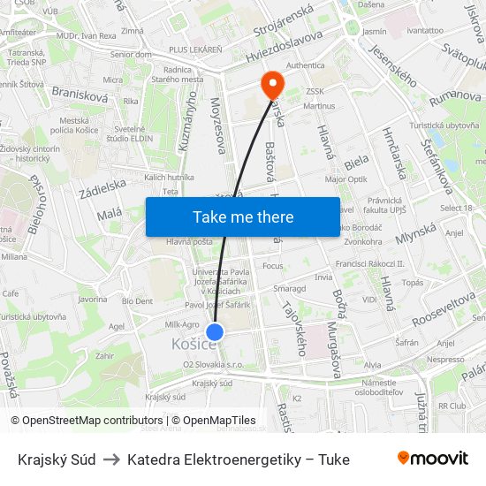 Krajský Súd to Katedra Elektroenergetiky – Tuke map