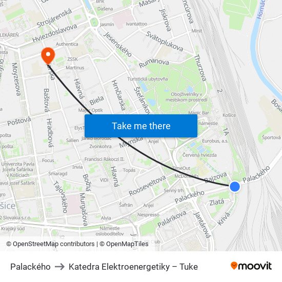 Palackého to Katedra Elektroenergetiky – Tuke map