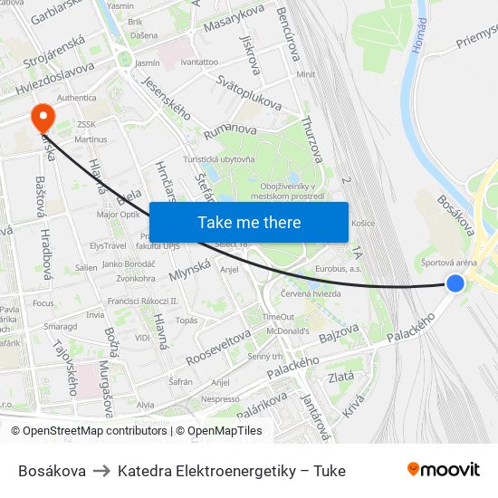 Bosákova to Katedra Elektroenergetiky – Tuke map