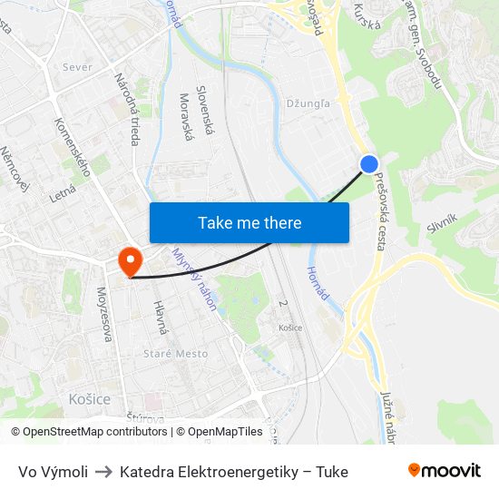 Vo Výmoli to Katedra Elektroenergetiky – Tuke map