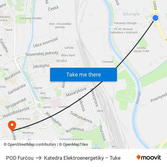 POD Furčou to Katedra Elektroenergetiky – Tuke map