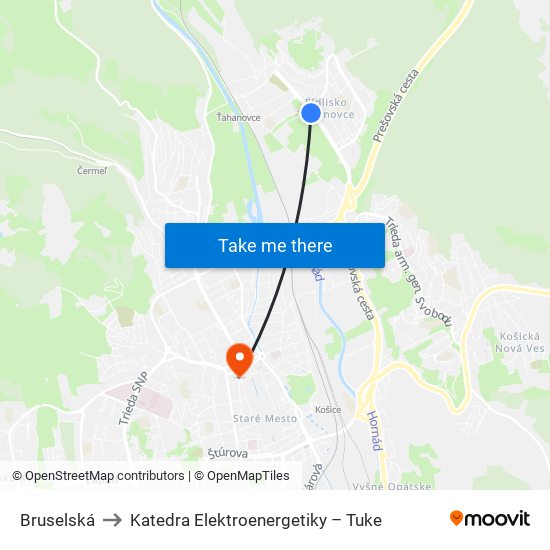 Bruselská to Katedra Elektroenergetiky – Tuke map