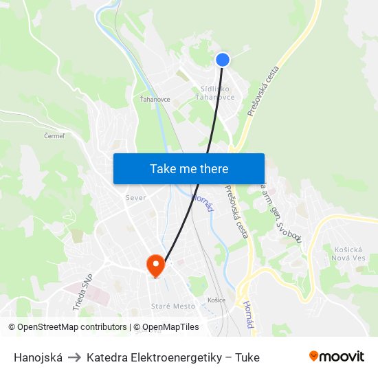 Hanojská to Katedra Elektroenergetiky – Tuke map