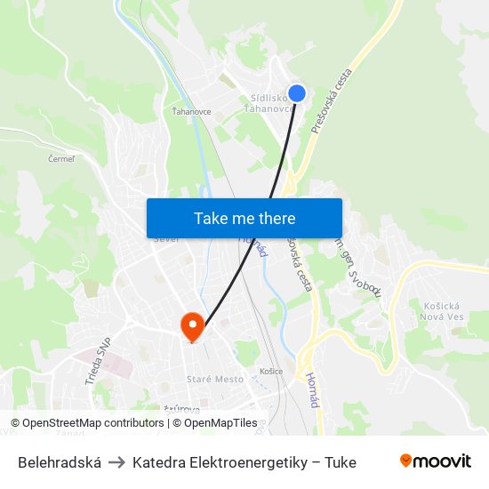 Belehradská to Katedra Elektroenergetiky – Tuke map