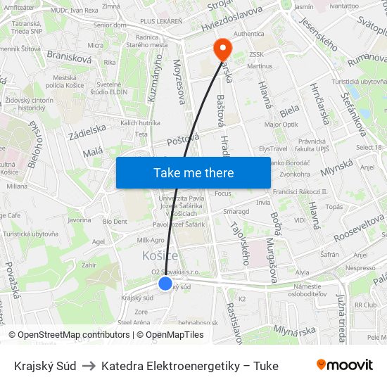 Krajský Súd to Katedra Elektroenergetiky – Tuke map