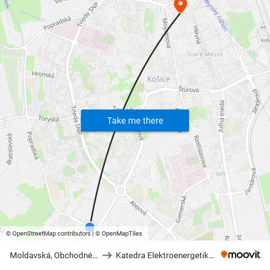 Moldavská, Obchodné Centrá to Katedra Elektroenergetiky – Tuke map