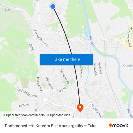 Podhradová to Katedra Elektroenergetiky – Tuke map