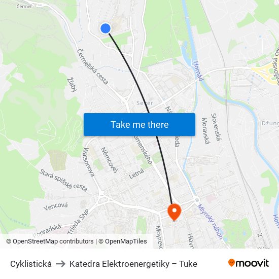 Cyklistická to Katedra Elektroenergetiky – Tuke map