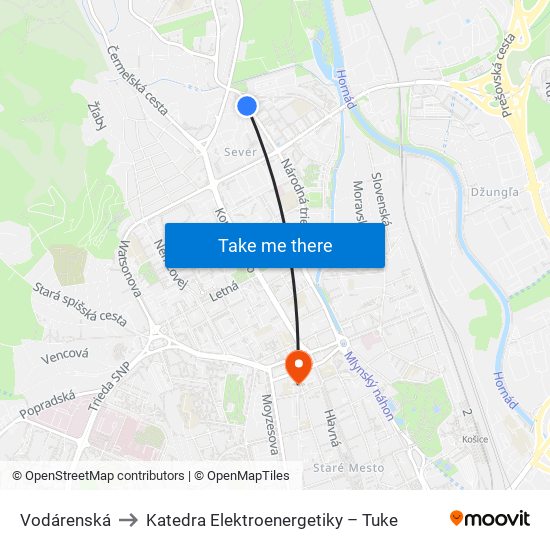 Vodárenská to Katedra Elektroenergetiky – Tuke map