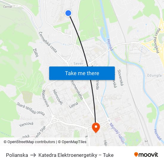 Polianska to Katedra Elektroenergetiky – Tuke map