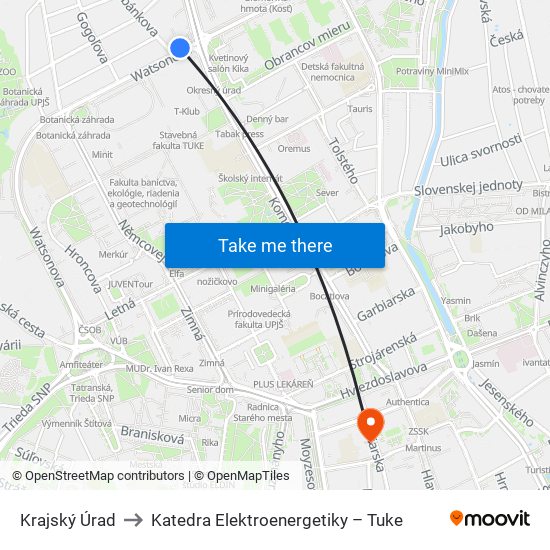 Krajský Úrad to Katedra Elektroenergetiky – Tuke map