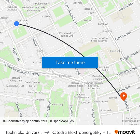 Technická Univerzita to Katedra Elektroenergetiky – Tuke map