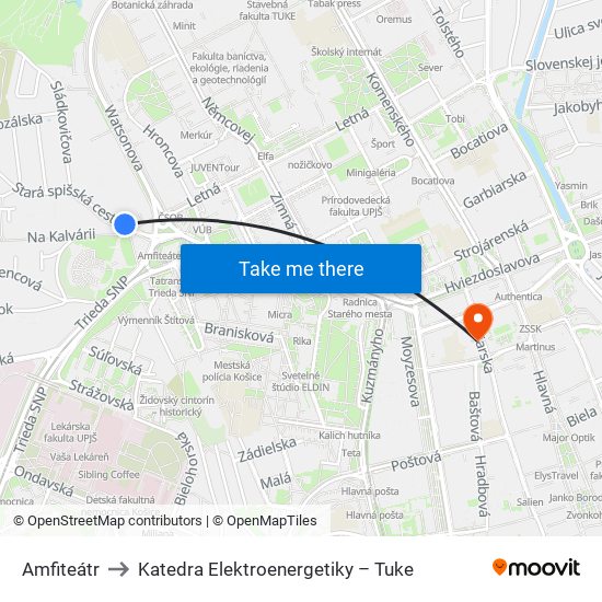 Amfiteátr to Katedra Elektroenergetiky – Tuke map