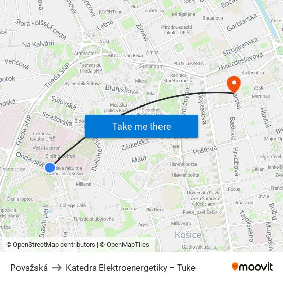 Považská to Katedra Elektroenergetiky – Tuke map