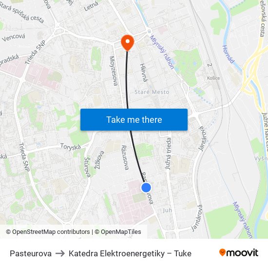 Pasteurova to Katedra Elektroenergetiky – Tuke map