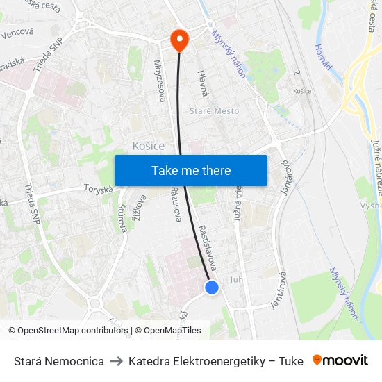 Stará Nemocnica to Katedra Elektroenergetiky – Tuke map