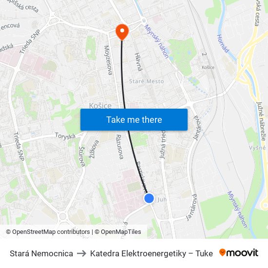 Stará Nemocnica to Katedra Elektroenergetiky – Tuke map