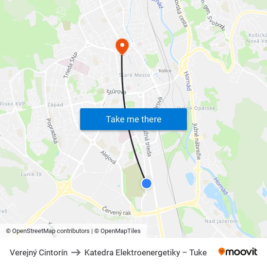 Verejný Cintorín to Katedra Elektroenergetiky – Tuke map