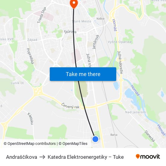 Andraščíkova to Katedra Elektroenergetiky – Tuke map