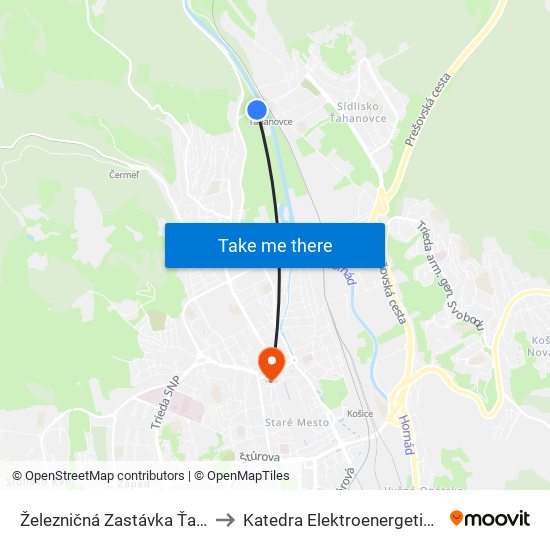 Železničná Zastávka Ťahanovce to Katedra Elektroenergetiky – Tuke map