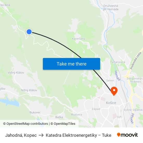 Jahodná, Kopec to Katedra Elektroenergetiky – Tuke map