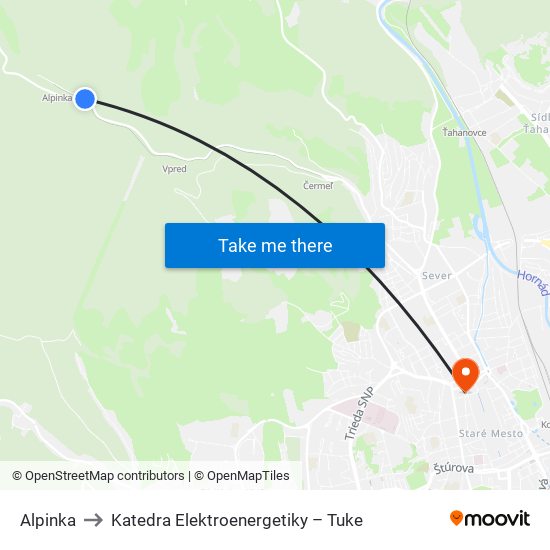 Alpinka to Katedra Elektroenergetiky – Tuke map