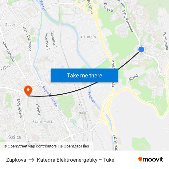 Zupkova to Katedra Elektroenergetiky – Tuke map