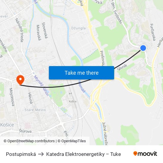 Postupimská to Katedra Elektroenergetiky – Tuke map