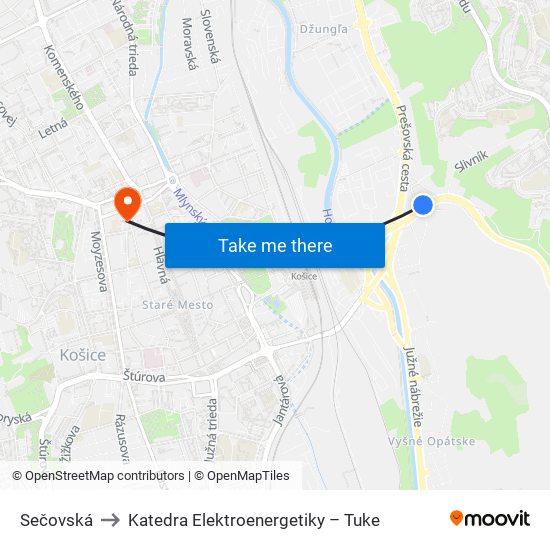 Sečovská to Katedra Elektroenergetiky – Tuke map