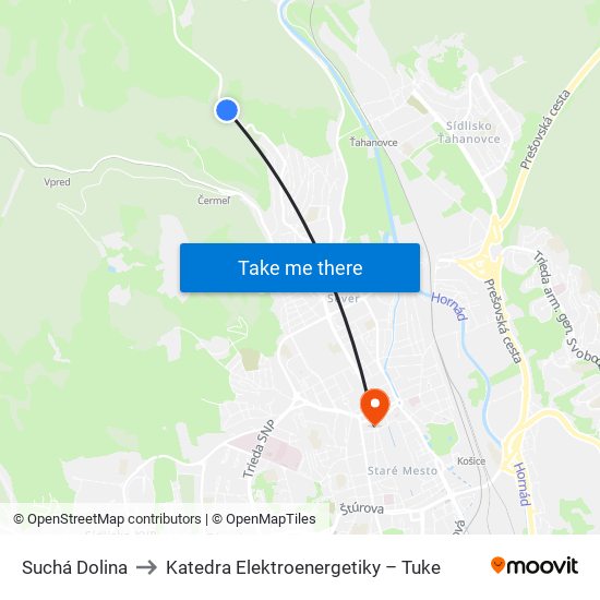 Suchá Dolina to Katedra Elektroenergetiky – Tuke map