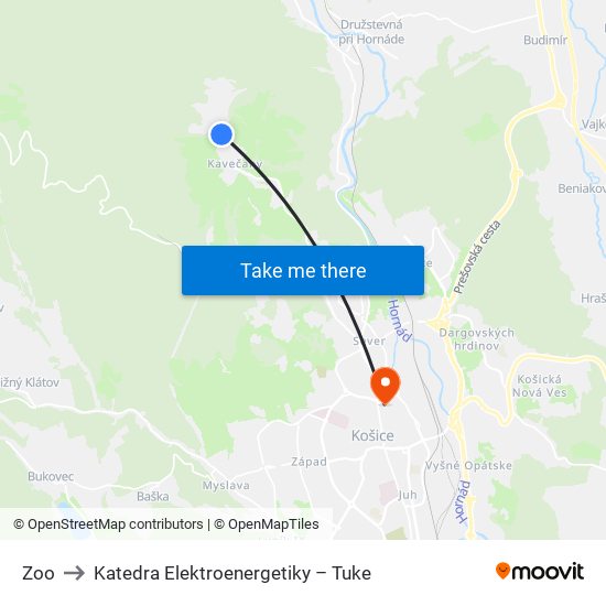 Zoo to Katedra Elektroenergetiky – Tuke map