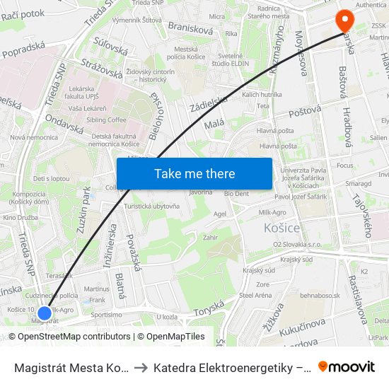 Magistrát Mesta Košice to Katedra Elektroenergetiky – Tuke map