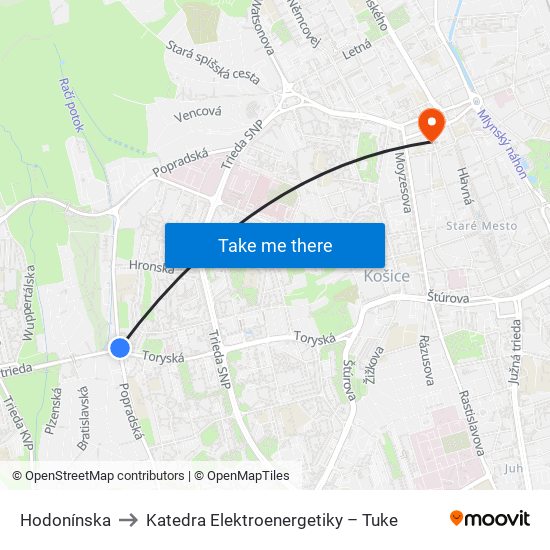 Hodonínska to Katedra Elektroenergetiky – Tuke map