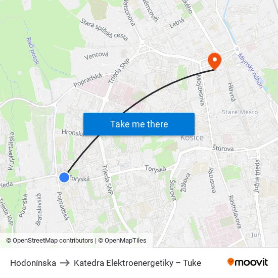 Hodonínska to Katedra Elektroenergetiky – Tuke map