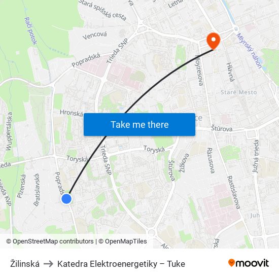 Žilinská to Katedra Elektroenergetiky – Tuke map